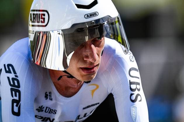 Belgian Quinten Hermans of Pinarello-Q36.5 Pro Cycling Team crosses the finish line of the first stage of the 2026 Tour de France cycling race, a team time trial of 19km with start and finish in Barcelona, Spain, Saturday 04 July 2026. The 113th edition of the Tour de France starts on Saturday 4 July in Barcelona, Spain, and will finish in Paris, France on the 26th of July. JASPERxJACOBS  x180362300x