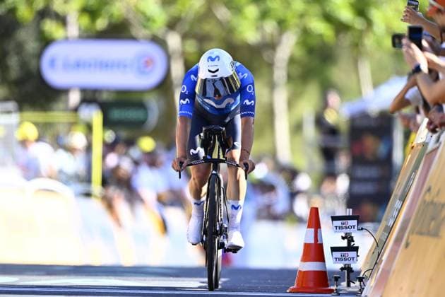 Tour de France 2026 Stage 1 BARCELONA, SPAIN - JULY 04 : Garcia Pierna Raul (ESP) of Movistar Team at the finish line during stage 1 of the 113rd edition of Tour de France an UCI World Tour 2.UWT Team Time Trial stage for Men Elite of 19 km with start in Barcelona and finish in Barcelona on July 4, 2026 in Barcelona, Spain, 04 07 2026 Barcelona Spain  Copyright: xTomasxSiskx