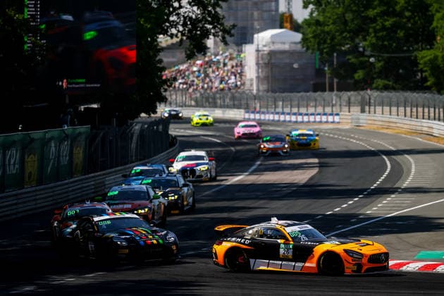 ADAC GT4 Germany, 3. + 4. Rennen Norisring 2026 26 Mercedes-AMG GT4, PROsport Racing: Marek Böckmann, Roman Fellner-Feldegg, 04 Aston Martin Vantage AMR GT4 Evo, EastSide Motorsport: Jan Philipp Springob, Philipp Gogollok - picture by Gruppe C Photography Nürnberg Norisring Bayern Germany Copyright: xGruppexCxPhotographyx