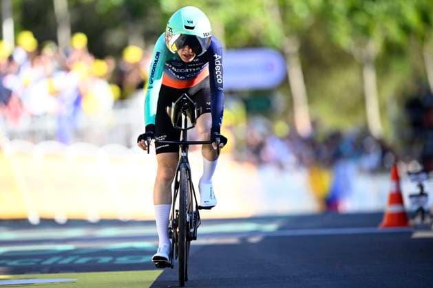 Tour de France 2026 Stage 1 BARCELONA, SPAIN - JULY 04 : Seixas Paul (FRA) of Decathlon CMA CGM Team at the finish line during stage 1 of the 113rd edition of Tour de France an UCI World Tour 2.UWT Team Time Trial stage for Men Elite of 19 km with start in Barcelona and finish in Barcelona on July 4, 2026 in Barcelona, Spain, 04 07 2026 Barcelona Spain  Copyright: xTomasxSiskx