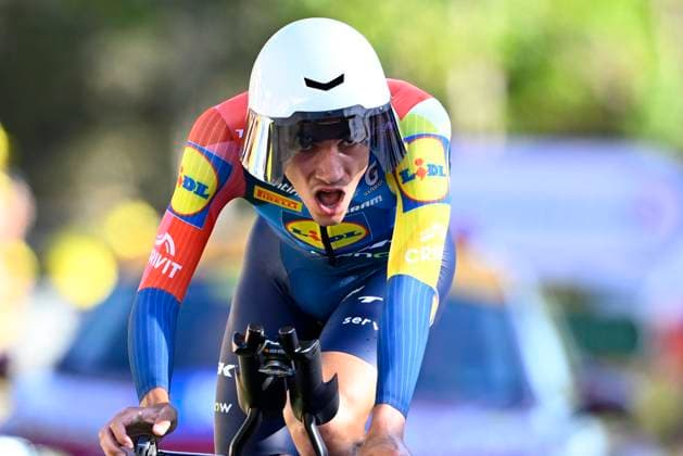 Tour de France 2026 Stage 1 BARCELONA, SPAIN - JULY 04 : Rider of Team Lidl - Trek at the finish line during stage 1 of the 113rd edition of Tour de France an UCI World Tour 2.UWT Team Time Trial stage for Men Elite of 19 km with start in Barcelona and finish in Barcelona on July 4, 2026 in Barcelona, Spain, 04 07 2026 Barcelona Spain  Copyright: xTomasxSiskx