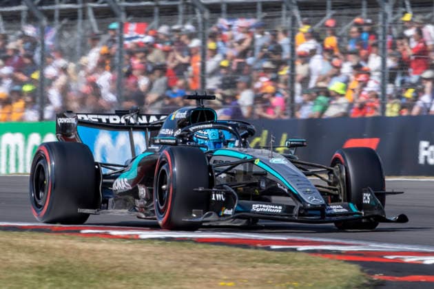 RECORD DATE NOT STATED 4th July 2026; Silverstone Circuit, Northamptonshire, England; FIA Formula 1 2026 British F1 Grand Prix; Sprint and Qualifying Day; George Russell in his Mercedes-AMG Petronas F1 Team Mercedes F1 W17 Mercedes-AMG F1 M17 during qualifying TimxWilliams