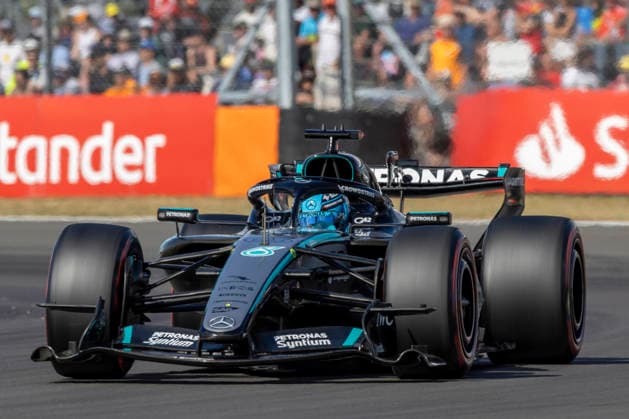 RECORD DATE NOT STATED 4th July 2026; Silverstone Circuit, Northamptonshire, England; FIA Formula 1 2026 British F1 Grand Prix; Sprint and Qualifying Day; George Russell in his Mercedes-AMG Petronas F1 Team Mercedes F1 W17 Mercedes-AMG F1 M17 during qualifying TimxWilliams