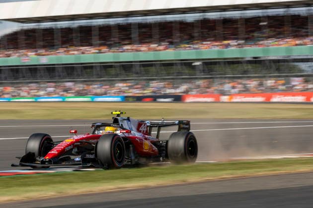 RECORD DATE NOT STATED 4th July 2026; Silverstone Circuit, Northamptonshire, England; FIA Formula 1 2026 British F1 Grand Prix; Sprint and Qualifying Day; Lewis Hamilton in his Scuderia Ferrari HP Ferrari SF-26 Ferrari 067 6 uses all the track and more during qualifying TimxWilliams