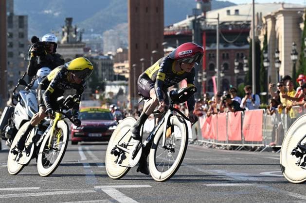Tour de France 2026 Stage 1 BARCELONA, SPAIN - JULY 04 : Vingegaard Jonas (DEN) of Team Visma Lease a Bike in action during stage 1 of the 113rd edition of Tour de France an UCI World Tour 2.UWT Team Time Trial stage for Men Elite of 19 km with start in Barcelona and finish in Barcelona on July 4, 2026 in Barcelona, Spain, 04 07 2026 Barcelona Spain  Copyright: xSzymonxGruchalskix
