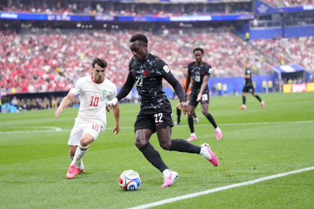 Canada v Morocco - FIFA World Cup, WM, Weltmeisterschaft, Fussball 2026 - Round of 16 HOUSTON, UNITED STATES - JULY 04: Richie Laryea (22) of Canada and Brahim Diaz (10) of Morocco compete for the ball during the 2026 FIFA World Cup Round of 16 match between Canada and Morocco at Houston Stadium (NRG Stadium) on July 04, 2026 in Houston, Texas. Jose Hernandez Anadolu Texas United States. Editorial use only. Please get in touch for any other usage.  Copyright: x2026xAnadoluxJosexHernandezx