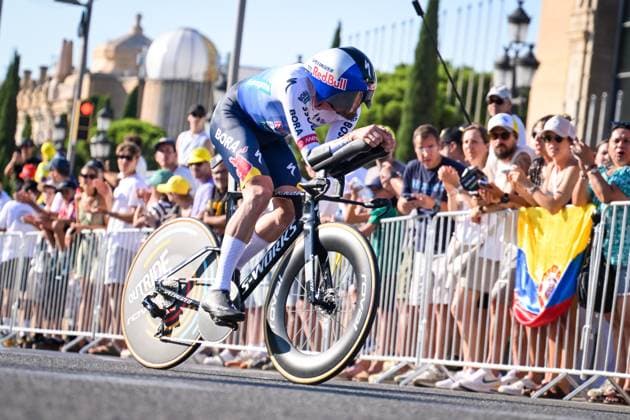 German Nico Denz of Red Bull-BORA-hansgrohe pictured in action during the first stage of the 2026 Tour de France cycling race, a team time trial of 19km with start and finish in Barcelona, Spain, Saturday 04 July 2026. The 113th edition of the Tour de France starts on Saturday 4 July in Barcelona, Spain, and will finish in Paris, France on the 26th of July. DAVIDxPINTENS  x180370137x