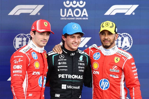 Sport Themen der Woche KW27 F1 British Grand Prix 2026 Qualifying Charles Leclerc of Ferrari, Andrea Kimi Antonelli of Mercedes and Lewis Hamilton of Ferrari after qualifying ahead of the Formula 1 British Grand Prix at Silverstone Circuit in Northampton, Great Britain on July 4, 2026. Northampton United Kingdom  Copyright: xJakubxPorzyckix originalFilename:porzycki-f1britis260704_npfVJ.jpg