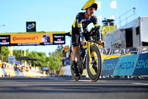 Tour de France 2026 Stage 1 BARCELONA, SPAIN - JULY 04 : Campenaerts Victor (BEL) of Team Visma Lease a Bike at the finish line during stage 1 of the 113rd edition of Tour de France an UCI World Tour 2.UWT Team Time Trial stage for Men Elite of 19 km with start in Barcelona and finish in Barcelona on July 4, 2026 in Barcelona, Spain, 04 07 2026 Barcelona Spain  Copyright: xTomasxSiskx