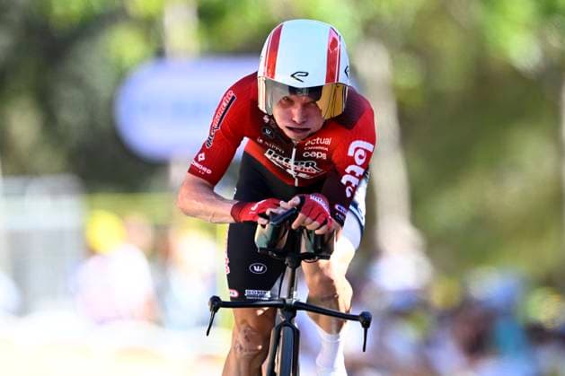 Tour de France 2026 Stage 1 BARCELONA, SPAIN - JULY 04 : Van Eetvelt Lennert (BEL) of Lotto - Intermarche at the finish line during stage 1 of the 113rd edition of Tour de France an UCI World Tour 2.UWT Team Time Trial stage for Men Elite of 19 km with start in Barcelona and finish in Barcelona on July 4, 2026 in Barcelona, Spain, 04 07 2026 Barcelona Spain  Copyright: xTomasxSiskx