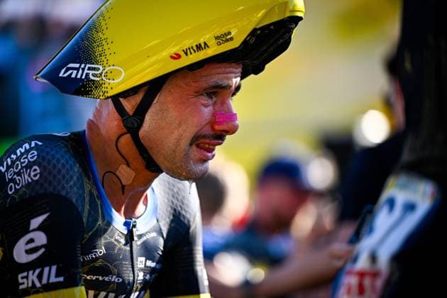 Belgian Victor Campenaerts of Team Visma-Lease a Bike pictured after the first stage of the 2026 Tour de France cycling race, a team time trial of 19km with start and finish in Barcelona, Spain, Saturday 04 July 2026. The 113th edition of the Tour de France starts on Saturday 4 July in Barcelona, Spain, and will finish in Paris, France on the 26th of July. JASPERxJACOBS  x180372038x