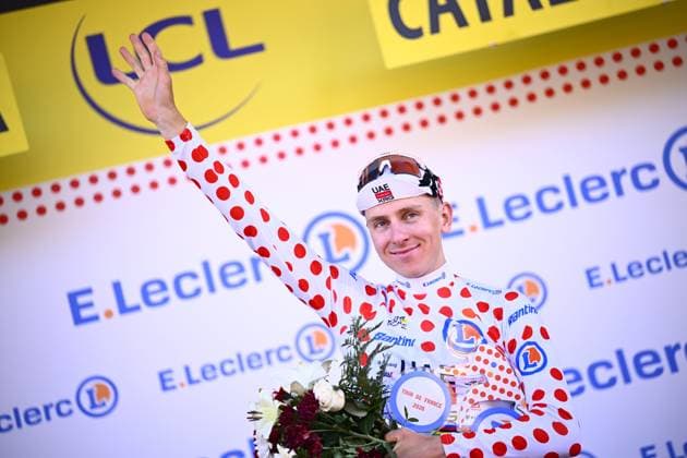 Tour de France 2026 Stage 1 BARCELONA, SPAIN - JULY 04 : Pogacar Tadej (SLO) of UAE Team Emirates XRG on the podium wearing the polka dot jersey during stage 1 of the 113rd edition of Tour de France an UCI World Tour 2.UWT Team Time Trial stage for Men Elite of 19 km with start in Barcelona and finish in Barcelona on July 4, 2026 in Barcelona, Spain, 04 07 2026 Barcelona Spain  Copyright: xTomasxSiskx