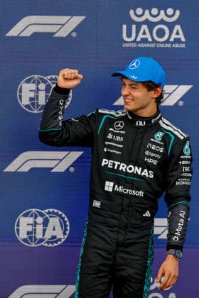 F1 - BRITISH GRAND PRIX 2026 KIMI ANTONELLI Andrea (ita), Mercedes AMG F1 Team W16, portrait celebration after qualification session in pole position for the race during the Formula 1 British Grand Prix 2026, 9th round of the 2026 Formula One World Championship, WM, Weltmeisterschaft from July 3 to 5, 2026 on the Silverstone Circuit, in Silverstone, United Kingdom - SilverstoneUnited Kingdom  Copyright: xPauloxMariax