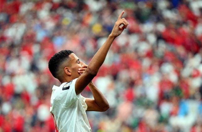 FIFA World Cup, WM, Weltmeisterschaft, Fussball 2026 - Round of 16 - Canada vs Morocco Azzedine Ounahi of Morocco celebratesscoring the 1-0 during the FIFA World Cup 2026 Round of 16 match Canada against Morocco, in Houston, USA, 04 July 2026. HOUSTON United States  Copyright: xSAMxWASSONx