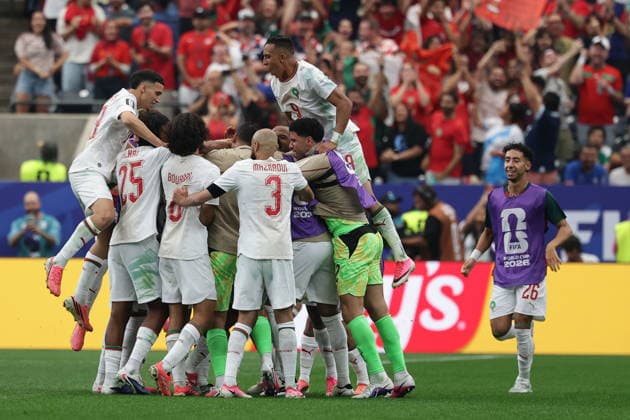 FIFA World Cup, WM, Weltmeisterschaft, Fussball 2026 - Round of 16 - Canada vs Morocco Players of Morocco celebrates the 1-0 lead during the FIFA World Cup 2026 Round of 16 match Canada against Morocco, in Houston, USA, 04 July 2026. HOUSTON United States  Copyright: xCHRISTOPHERxNEUNDORFx