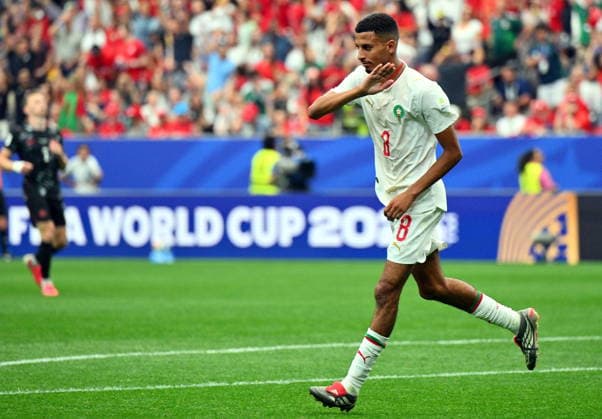 FIFA World Cup, WM, Weltmeisterschaft, Fussball 2026 - Round of 16 - Canada vs Morocco Azzedine Ounahi of Morocco celebrates scoring the 2-0 during the FIFA World Cup 2026 Round of 16 match Canada against Morocco, in Houston, USA, 04 July 2026. HOUSTON United States  Copyright: xSAMxWASSONx