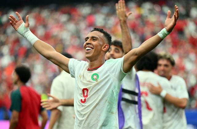 FIFA World Cup, WM, Weltmeisterschaft, Fussball 2026 - Round of 16 - Canada vs Morocco Soufiane Rahimi of Morocco celebrates scoring the 3-0 during the FIFA World Cup 2026 Round of 16 match Canada against Morocco, in Houston, USA, 04 July 2026. HOUSTON United States  Copyright: xSAMxWASSONx