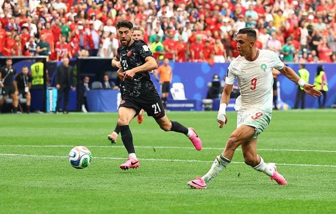 Soufiane Rahimi of Morocco scores his sides third goal Canada v Morocco, 2026 FIFA World Cup, WM, Weltmeisterschaft, Fussball Round of 16, Football, Houston Stadium, Houston, Texas, USA - 04 Jul 2026Houston Houston Stadium Texas (TX) United States of America  Copyright: xMichaelxZemanek Shutterstockx 16975466ah