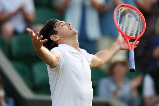 Taylor Fritz celebrates match point during his third round match Wimbledon Tennis Championships, Day 6, The All England Lawn Tennis and Croquet Club, London, UK - 04 Jul 2026London The All England Lawn Tennis and United Kingdom  Copyright: xKieranxMcManus Shutterstockx 16975553gh