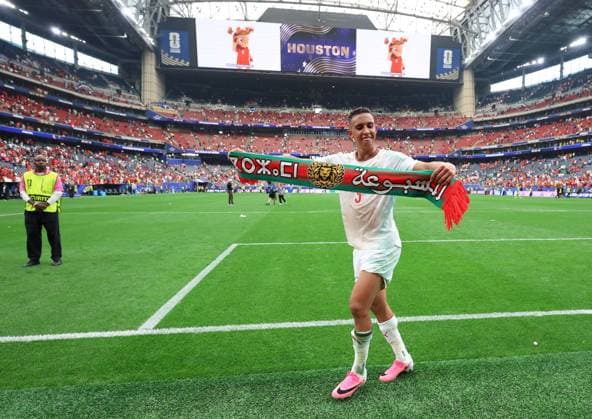 Soufiane Rahimi of Morocco celebrates after the match Canada v Morocco, 2026 FIFA World Cup, WM, Weltmeisterschaft, Fussball Round of 16, Football, Houston Stadium, Houston, Texas, USA - 04 Jul 2026Houston Houston Stadium Texas (TX) United States of America  Copyright: xMichaelxZemanek Shutterstockx 16975466ba