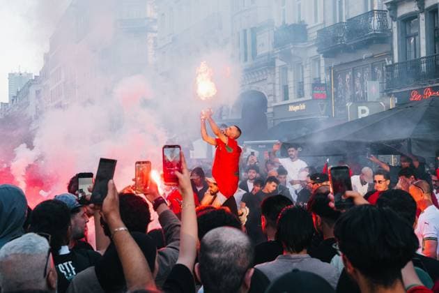 Football, 2026 FIFA World Cup, Canada v Morocco, Moroccan fans celebrate in Brussels