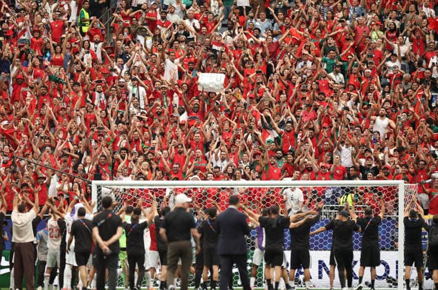 (260705) -- HOUSTON, July 5, 2026 -- Fans of Morocco celebrate victory after the round of 16 match between Canada and Morocco at the 2026 FIFA World Cup, WM, Weltmeisterschaft, Fussball at Houston Stadium in Houston, the United States, July 4, 2026. ) (SP)U.S.-HOUSTON-FOOTBALL-FIFA WORLD CUP-ROUND OF 16-CAN VS MAR LixMing 