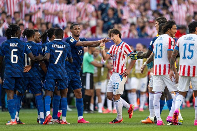 260704 William Saliba of France and Matias Galarza of Paraguay during the FIFA World Cup, WM, Weltmeisterschaft, Fussball 2026 round of 16 football match between Paraguay and France on July 4, 2026 in Philadelphia. Photo: Jon Olav Nesvold BILDBYRAN COP 217 JE0140 fotboll football soccer fotball vm fotbolls-vm fotball-vm fotbolls-vm 2026 fifa world cup 2026 attondelsfinal round of 16 bbeng *** July 4, 2026: William Saliba of France and Matias Galarza of Paraguay during the FIFA World Cup 2026 Round of 16 soccer match between Paraguay and France on July 4, 2026 in Philadelphia. Photo by Jon Olav Nesvold. BILDBYRAN COP 217 JE0140 soccer football fotball World Cup soccer World Cup 2026 FIFA World Cup 2026 round of 16 bbeng  Copyright: JONxOLAVxNESVOLD BB260704JE220