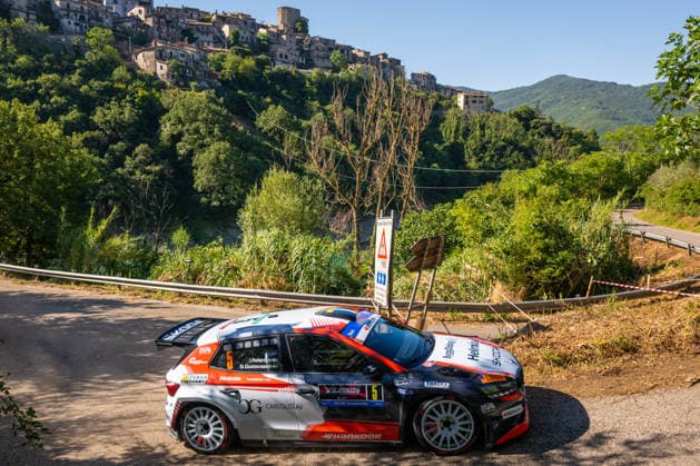 FIA ERC: Rally Di Roma Capitale Isak Reiersen and Stefan Gustafsson of Sweden drive a Skoda Fabia RS Rally2 during the third round of the FIA European Rally Championship: Rally di Roma Capitale in Rome, Italy, on July 4, 2026. Rome Lazio Italy  Copyright: xFedericoxManonix originalFilename:manoni-ercrally260704_npBcg.jpg