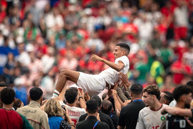 July 4, 2026, Houston, Texas, USA: Morocco midfielder AZZEDINE OUNAHI (8) celebrates win after the Round of 16 match between Morocco and Canada at the FIFA World Cup, WM, Weltmeisterschaft, Fussball 2026 at Houston Stadium in Houston, Texas, on Saturday, July 4, 2026. Morocco defeated Canada 3-0. Morocco Defeats Co-Host Canada 3-0 To Reach World Cup Quarterfinals  - ZUMAp213 20260704_znp_p213_013 Copyright: xLynnxPenningtonx