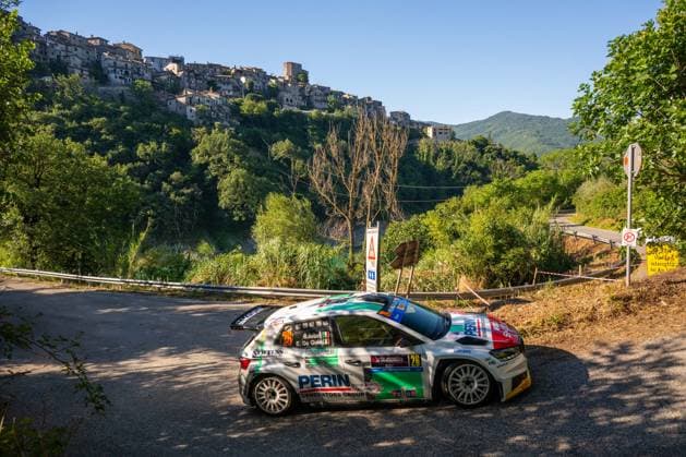 FIA ERC: Rally Di Roma Capitale Simone Campedelli (Italy) and Tania Canton (Italy) drive a Toyota GR Yaris Rally2 during the third round of the FIA European Rally Championship: Rally di Roma Capitale in Rome, Italy, on July 4, 2026. Rome Lazio Italy  Copyright: xFedericoxManonix originalFilename:manoni-ercrally260704_nppBz.jpg