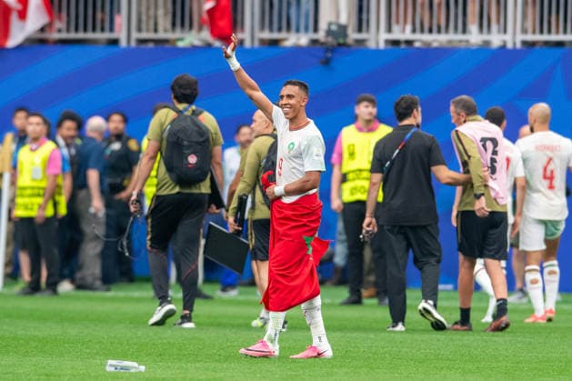 July 4, 2026: Morocco forward Soufiane Rahimi (9) celebrates a victory after a FIFA World Cup, WM, Weltmeisterschaft, Fussball Round of 16 match between Canada and Morocco in Houston, TX. .. CSM Morocco Defeats Co-Host Canada 3-0 To Reach World Cup Quarterfinals  - ZUMAc04_ 20260704_faf_c04_032 Copyright: xTraskxSmithx