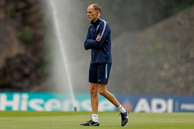 July 4, 2026, Mexico City, Mexico: Thomas Tuchel head coach of the England looks on during the training session one day ahead of the FIFA World Cup, WM, Weltmeisterschaft, Fussball 2026 round of 16 match between Mexico and England at Pumas La Cantera training center on July 04, 2026 in Mexico City, Mexico. Photo: DiaEsportivo Mexico City Mexico - ZUMAh208 20260704_zsp_h208_042 Copyright: xHeulerxAndreyx