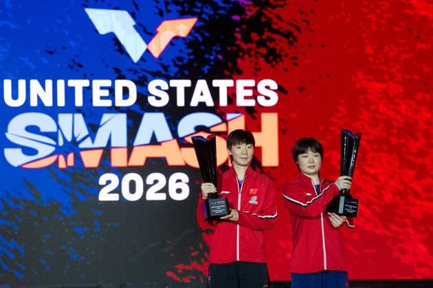 LOS ANGELES, CALIFORNIA - JULY 04: Champions Wang Manyu and Kuai Man of China pose for a photo during the awarding ceremony after the Women s Doubles Final match against Hina Hayata and Miwa Harimoto of Japan on day 9 of United States Smash 2026 at Ontario Convention Center on July 4, 2026 in Los Angeles, California.  Copyright: xVCGx 111652303925