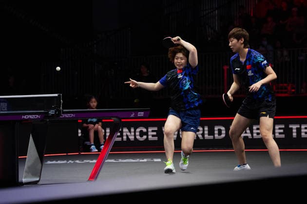 LOS ANGELES, CALIFORNIA - JULY 04: Wang Manyu and Kuai Man of China compete in the Women s Doubles Final match against Hina Hayata and Miwa Harimoto of Japan on day 9 of United States Smash 2026 at Ontario Convention Center on July 4, 2026 in Los Angeles, California.  Copyright: xVCGx 111652303930