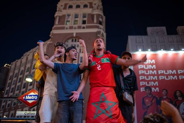 Football, 2026 FIFA World Cup, Canada v Morocco, Moroccan fans celebrate in Madrid