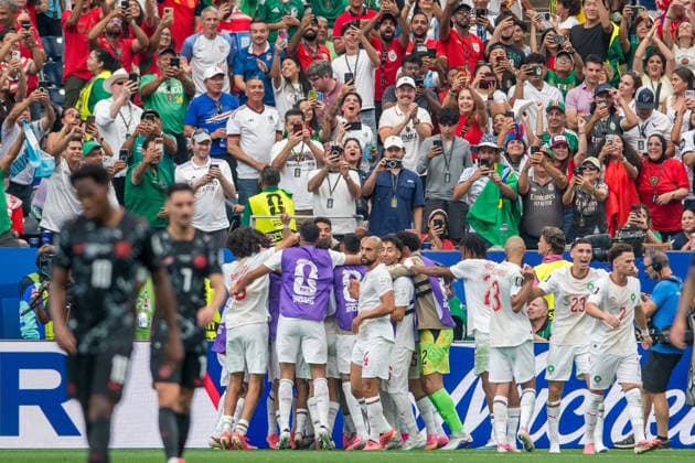 July 4, 2026: Team Morocco celebrates the second goal by Morocco midfielder Azzedine Ounahi (8) during a FIFA World Cup, WM, Weltmeisterschaft, Fussball Round of 16 match between Canada and Morocco in Houston, TX. .. CSM FIFA World Cup 2026: Canada Vs Morocco JUL 04  - ZUMAc04_ 20260704_zma_c04_132 Copyright: xTraskxSmithx