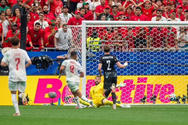July 4, 2026: Morocco forward Soufiane Rahimi (9) scores a goal during a FIFA World Cup, WM, Weltmeisterschaft, Fussball Round of 16 match between Canada and Morocco in Houston, TX. .. CSM FIFA World Cup 2026: Canada Vs Morocco JUL 04  - ZUMAc04_ 20260704_zma_c04_155 Copyright: xTraskxSmithx