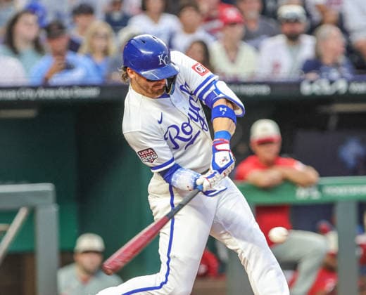 JULY 4, 2026: Kansas City Royals shortstop Bobby Witt Jr. (7) at bat against the Philadelphia Phillies at Kauffman Stadium in Kansas City, MO. CSM Kansas City United States - ZUMAc04_ 20260704_zma_c04_213 Copyright: xRomanxPunox