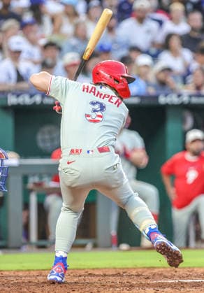 JULY 4, 2026: Philadelphia Phillies first baseman Bryce Harper (3) at bat against the Kansas City Royals at Kauffman Stadium in Kansas City, MO. CSM Kansas City United States - ZUMAc04_ 20260704_zma_c04_226 Copyright: xRomanxPunox