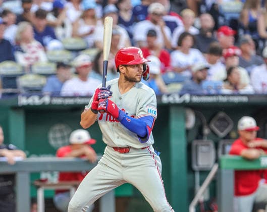 JULY 4, 2026: Philadelphia Phillies shortstop Trea Turner (7) at bat in the 3rd inning against the Kansas City Royals at Kauffman Stadium in Kansas City, MO. CSM Kansas City United States - ZUMAc04_ 20260704_zma_c04_231 Copyright: xRomanxPunox