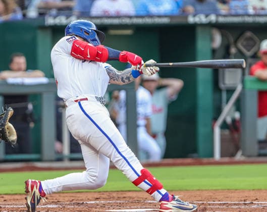 JULY 4, 2026: Kansas City Royals catcher Carter Jensen (22) at bat against the Philadelphia Phillies in the 1st inning at Kauffman Stadium in Kansas City, MO. CSM Kansas City United States - ZUMAc04_ 20260704_zma_c04_240 Copyright: xRomanxPunox