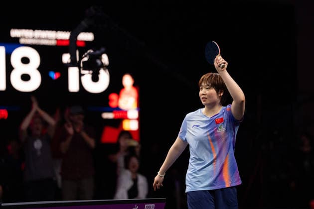 LOS ANGELES, CALIFORNIA - JULY 04: Kuai Man of China reacts in the Women s Singles Quarterfinal match against Hitomi Sato of Japan on day 9 of United States Smash 2026 at Ontario Convention Center on July 4, 2026 in Los Angeles, California.  Copyright: xVCGx 111652333243