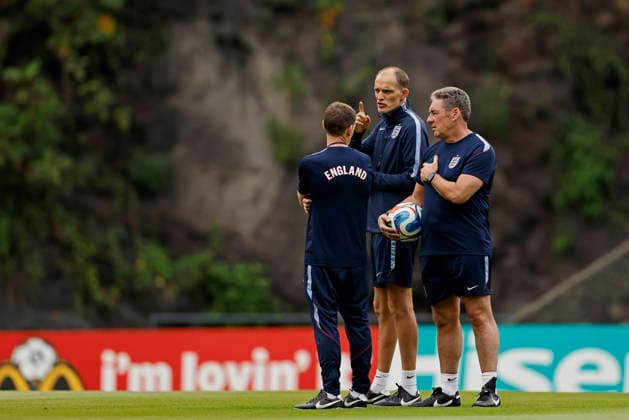 RECORD DATE NOT STATED 4th July 2026; Pumas La Cantera training center, Mexico City, Mexico; FIFA World Cup, WM, Weltmeisterschaft, Fussball Football, England Training Session; Thomas Tuchel head coach of the England and John McDermott talks HeulerxAndrey DiaEsportivo