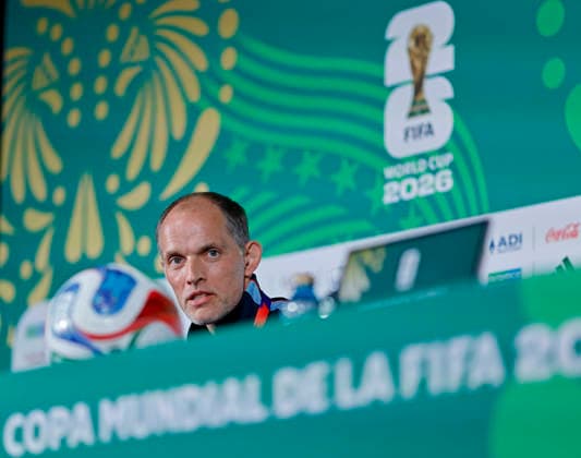 RECORD DATE NOT STATED 4th July 2026; Mexico City Stadium, Mexico City, Mexico; FIFA World Cup, WM, Weltmeisterschaft, Fussball Football, England press conference, PK, Pressekonferenz Thomas Tuchel, head coach of the England speaks HeulerxAndrey DiaEsportivo