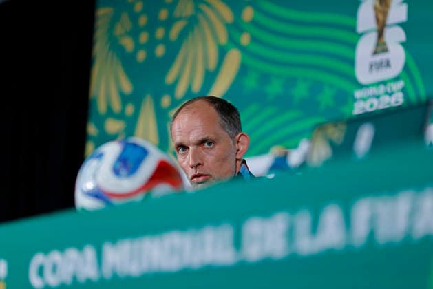 RECORD DATE NOT STATED 4th July 2026; Mexico City Stadium, Mexico City, Mexico; FIFA World Cup, WM, Weltmeisterschaft, Fussball Football, England press conference, PK, Pressekonferenz Thomas Tuchel, head coach of the England speaks HeulerxAndrey DiaEsportivo