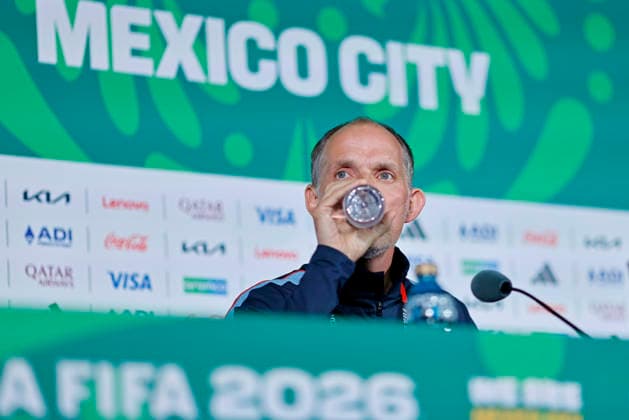 RECORD DATE NOT STATED 4th July 2026; Mexico City Stadium, Mexico City, Mexico; FIFA World Cup, WM, Weltmeisterschaft, Fussball Football, England press conference, PK, Pressekonferenz Thomas Tuchel, head coach of the England speaks HeulerxAndrey DiaEsportivo