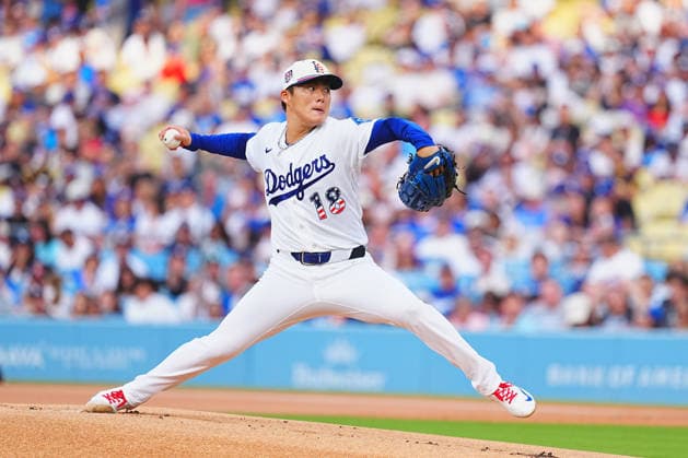 Yoshinobu Yamamoto, (Dodgers) July.4,2026 - Baseball : MLB, Baseball Herren, USA Regular Season Game Los Angeles Dodgers vs. San Diego Padres Venue: Dodger Stadium (Los Angeles, California, USA)  aflo_336907470 YujixArakawax