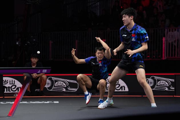 LOS ANGELES, CALIFORNIA - JULY 04: Wen Ruibo and Yuan Licen of China compete in the Men s Doubles Final match against Lin Shidong and Huang Youzheng of China on day 9 of United States Smash 2026 at Ontario Convention Center on July 4, 2026 in Los Angeles, California.  Copyright: xVCGx 111652369497