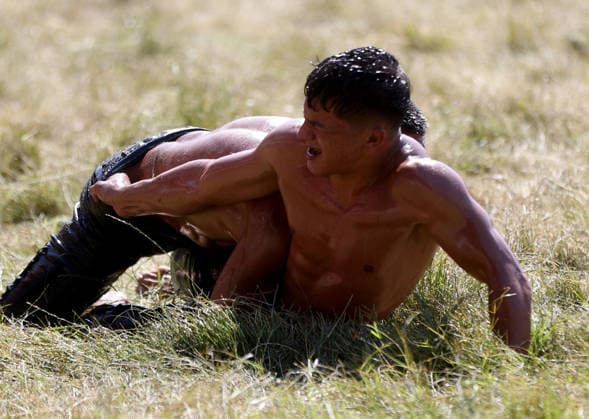 665th Historic Kirkpinar Oil Wrestling Festival in Turkiye s Edirne EDIRNE, TURKIYE - JULY 5: Wrestlers compete in various categories during the 665th Historic Kirkpinar Oil Wrestling Festival at the Sarayici Er Meydani wrestling grounds in Edirne, Turkiye, on July 5, 2026. Özgün Tiran Anadolu Edirne Turkey. Editorial use only. Please get in touch for any other usage.  Copyright: x2026xAnadoluxÖzgünxTiranx