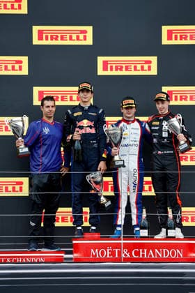 AUTO - FORMULA 3 2026 - SILVERSTONE RIVERA Ernesto (mex), Campos Racing, Dallara F3 2025, DE PALO Matteo (ita), Trident, Dallara F3 2025, GLADYSZ Maciej (pol), ART Grand Prix, Dallara F3 2025, portrait Celebration podium during the 5th round of the 2026 FIA Formula 3 Championship from July 3 to 5, 2026 on the Silverstone Circuit, in Silverstone, United Kingdom - SilverstoneUnited Kingdom  Copyright: xPauloxMariax